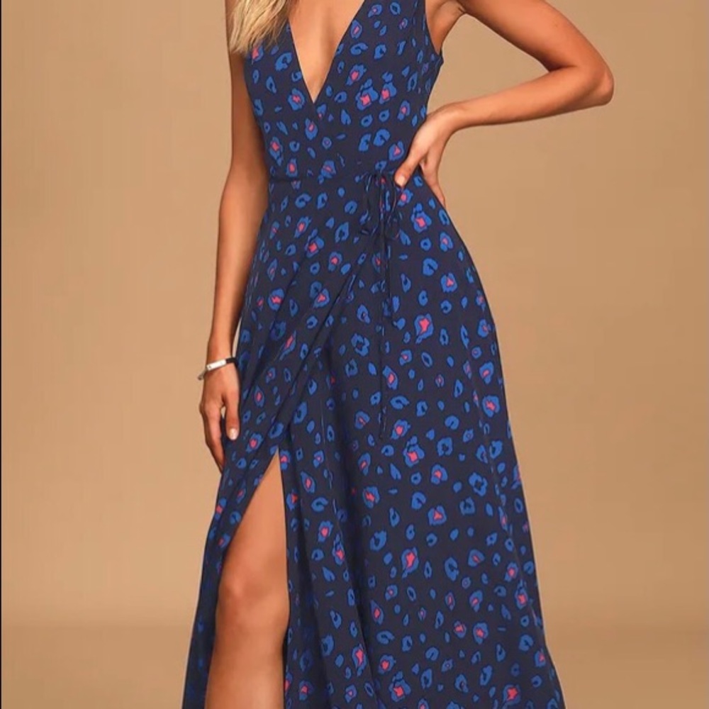Dare to Be Wild Navy Blue Multi Leopard Print Wrap Maxi Dress